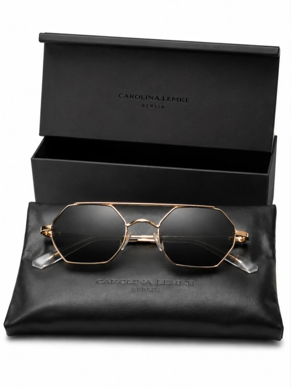 😎 NWT! Carolina Lemke Unisex Hexagon Thin Metal Frame Sunglasses